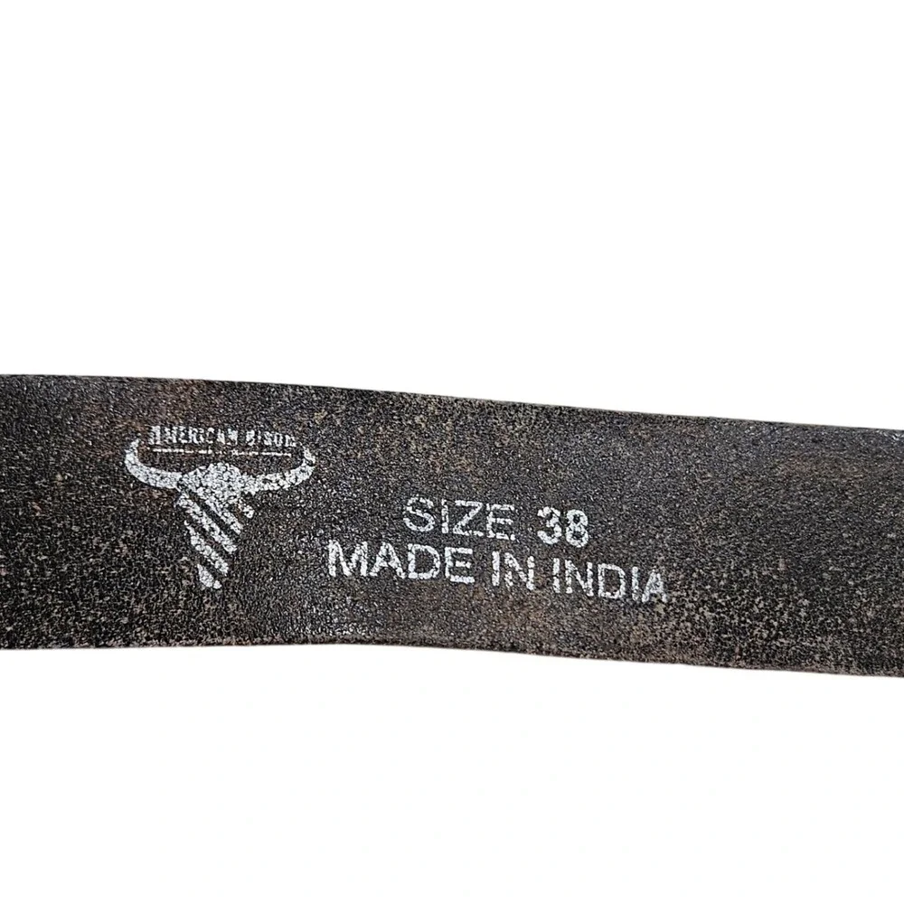 American‎ Bison Leather Belt Mens 38 Brown Distressed Rugged Western Workwear